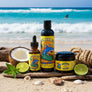 Skully's Shark Bait beard care products including a bottle, dropper bottle, and jar on a white background.