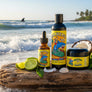Skully's Shark Bait beard care products including a bottle, dropper bottle, and jar on a white background.