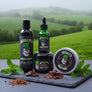Skully's Irish Mint beard care product set including wash, balm, and oil on a white background