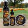 Skully's Pumpkin Jack skincare product set on a white background