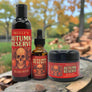 Skully's Autumn Reserve beard care products including wash, oil, and conditioning butter