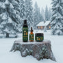 Skully's Ember Pine beard care products including wash, oil, and balm on a white background.