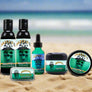 Collection of Skully's Varrooned beard care products on a white background