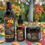 Skully's Pumpkin Jack skincare product set on a white background
