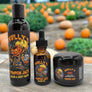 Skully's Pumpkin Jack skincare product set on a white background