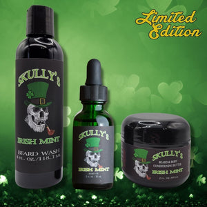 Irish Mint st patricks day chocolate and mint beard oil, beard butter and beard wash by skullys beard oil