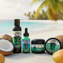Collection of Skully's Marooned beard care products on a white background