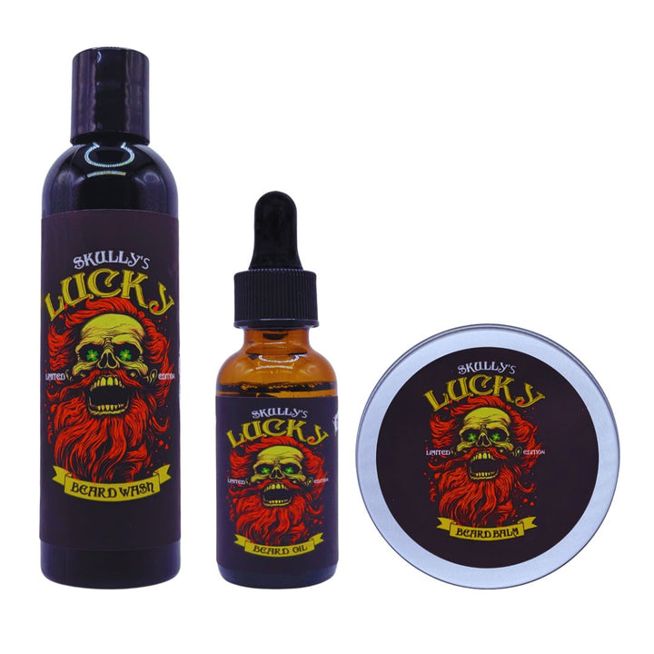 Lucky Beard oil, Beard Wash & Beard Balm Combo Pack ( Seasonal Limited Edition) redwood, saffron, grapefruit, amber