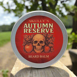 skullys beard oil autumn reserve beard balm, apple, oak scented