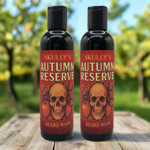 Two bottles of Skully's Autumn Reserve Beard Wash