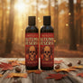 Two bottles of Skully's Autumn Reserve Beard Wash side by side on a white background. The bottles are black with black caps and feature a red label with a skull, apples, and autumn leaves design.