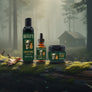 Skully's Ember Pine beard care product set including wash, oil, and balm on a white background