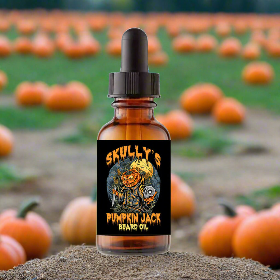 Skully's Pumpkin Jack Beard Oil bottle on a white background