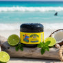 Skully's Beard & Body Conditioning Butter jar with yellow label and black lid on a white background