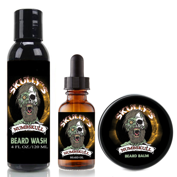Numbskull Beard Oil, Beard Balm & Beard Wash Combo Pack (Beards Never Die Collection), by Skully's Beard Oil. The best beard oil, best beard balm, best beard wash