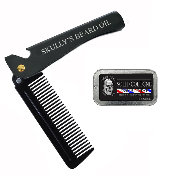 Folding Comb (Black Handle) & Solid Cologne combo pack